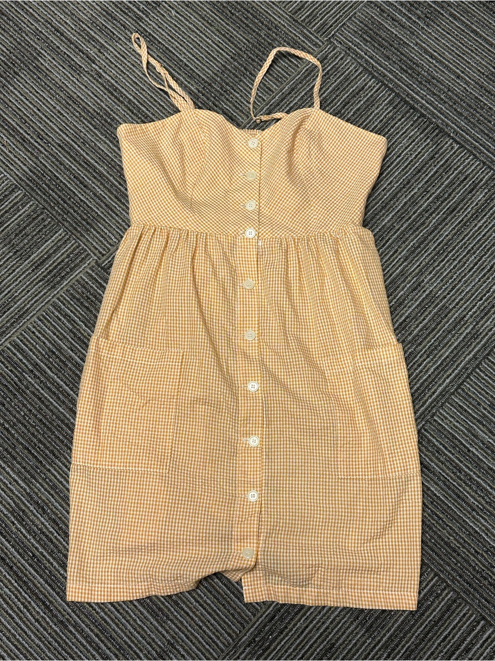 Harvest gold/white gingham  dress w/adjustable sleeves  med  forever21